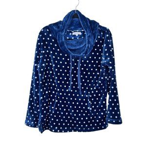 Sleepyheads Woman's Medium Navy Cowl Neck Polka Dot Soft Fleece Sweater top